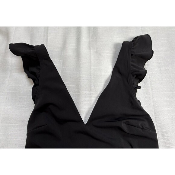 & Other Stories Ruffle Shoulder Plunge Neck One Piece Swimsuit In Black Sz 2 New - Picture 4 of 9